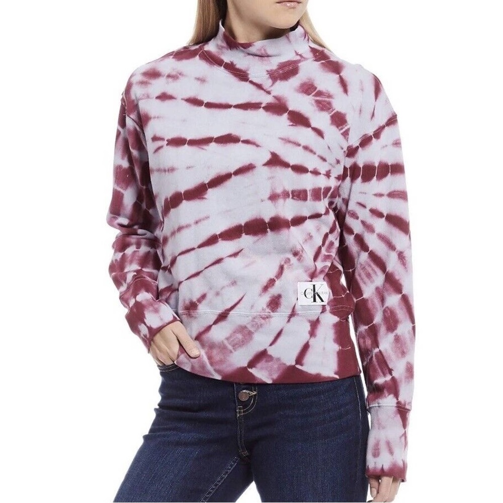 Calvin Klein maroon tie-dye mock neck sweatshirt ~ size M~